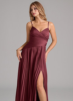 Azazie Vini Brautjungfernkleider A-Linie Plissee Stretch-Satin Kleid Merlot image2