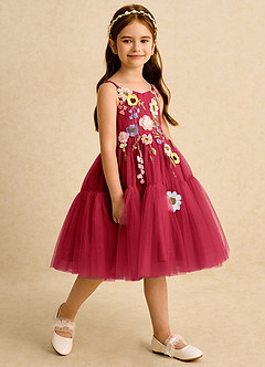 Azazie Osea Flower Girl Dresses Scarlet Ball-Gown Pleated Tulle Dress image5