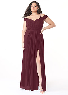 Azazie Audrianna Bridesmaid Dresses Cabernet A-Line Off-The-Shoulder Gathered Chiffon Convertible Dress image7