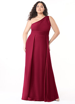 Azazie Dallas Vestidos de damas de honor Vestido Borgoña de Gasa de Línea A con Un hombro image6