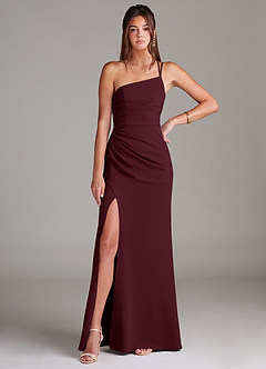 Azazie Eren Abiti da Damigella Abito Tubino in Crepe Elasticizzato Monospalla Cabernet image3