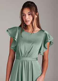 Azazie Daphne Modest Bridesmaid Dresses A-Line Ruched Stretch Satin Floor-Length Dress image5