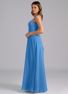 Azazie Valentine Vestidos de damas de honor Vestido de Azul Grisaceo de Gasa de Corte en A con Corsé image4