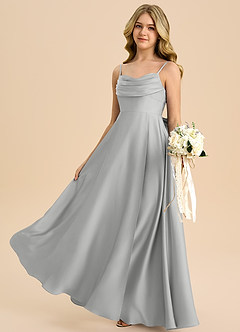 Azazie Bear Junior Jurk van Stretch Satijn met A-Lijn Sweetheart Halslijn Zilver image5