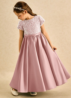 Azazie Cashew Blumenmädchenkleider Ballkleid mit ärmel Matte Satin Kleid Roségold image5