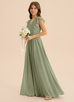 Azazie Anysa Junior Robe Trapèze en Mousseline de soie Rayé Pistache image6