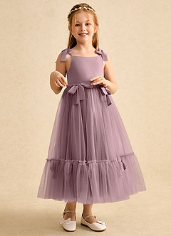 Azazie Jaci Blumenmädchenkleider A-Linie Spaghetti Riemen Chiffon Kleid Altrosa image3