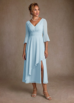 Azazie Aerynne Suknie dla Matki Panny Młodej Linia A Pofałdowany Szyfon Długość herbaty Sukienka image4