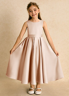 Azazie Junebuj vestidos de niña de las flores Vestido de Rosa Inglesa de Satin Mate de Princesa con Plisado image4