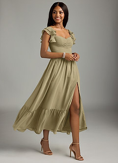 Azazie Anaya Abiti da Damigella Abito A-Line in Chiffon Plissettato Verde Muschio image3