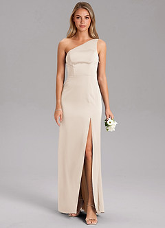 Azazie Phaedra Bridesmaid Dresses White Alabaster A-Line One Shoulder Stretch Satin Dress image7