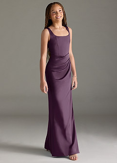 Azazie Mero Junior Plum Mermaid Pleated Stretch Satin Dress image3