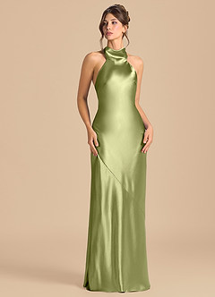 Azazie Velli Robes de demoiselle d'honneur Robe Fourreau en Satiné métallisé Col Haut Pistache image2