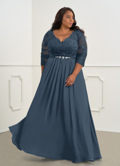 Azazie Hayek Mother of the Bride Dresses Neptune A-Line V-Neck Lace Chiffon Dress image9