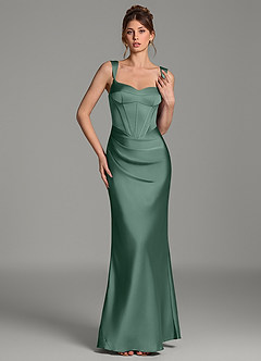 Azazie Mela Bridesmaid Dresses Eucalyptus Sheath Corset Stretch Satin Dress image5