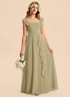 Azazie Nori Junior A-Linie Gestreift Chiffon Kleid Moosgrün image3