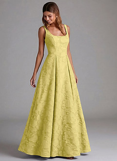 Azazie Amalie Bridesmaid Dresses Canary A-Line Pleated Floral Burnout Dress image5