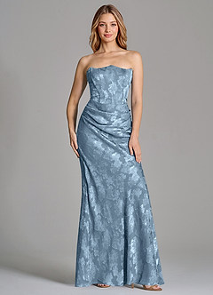 Azazie Ezrena 신부 들러리 드레스 인어 스트랩리스 플로럴 번아웃 바닥 길이 드레스 image3