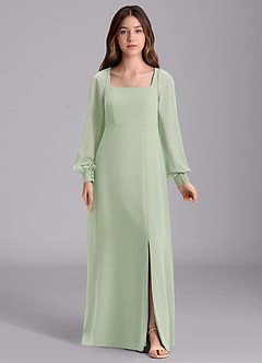 Azazie Bondi Junior Abito A-Line in Chiffon Blusa Verde Salvia image7