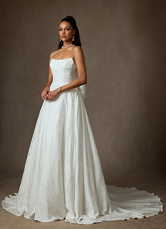 Azazie Kandice Wedding Dresses Diamond White Ball-Gown Floral Jacquard Dress image1
