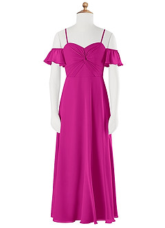 Azazie Juna Junior Robe Trapèze en Mousseline de soie Épaule décolletée Fuchsia image5