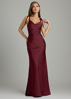Azazie Shannon Vestidos de damas de honor Vestido Cabernet de Satén Elástico de Corte Sirena con Lazo image1