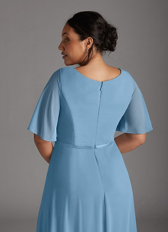 Azazie Tricia Mother of the Bride Dresses Steel Blue A-Line V-Neck Pleated Chiffon Dress image12