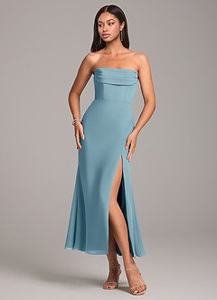 Azazie Saige Bridesmaid Dresses Moody Blue Sheath Off the Shoulder Chiffon Convertible Dress image6