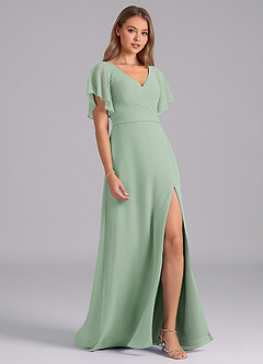Azazie Ambrosia Bridesmaid Dresses Agave A-Line Pleated Chiffon Dress image5