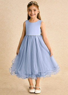 Azazie Lass Flower Girl Dresses Ice A-Line Bow Tulle Dress image2