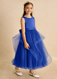 Azazie Vana Abiti da Ragazza di Fiori Abito Principessa in Tulle Fiocco Blu Reale image4