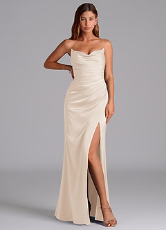 Azazie Claudelle Brautjungfernkleider Meerjungfrau-Linie Schulterfrei Stretch-Satin Kleid Alabaster Weiß image5