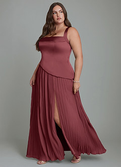 Azazie Stephanie Vestidos de damas de honor Vestido Merlot de Satén Elástico de Línea A con Plisado image11