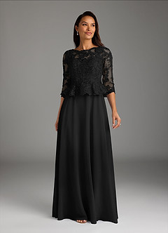Azazie Averie Abiti per la Madre della Sposa Abito A-Line in Chiffon con Scollo a Barca e Paillettes Nero image3