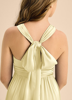Azazie Jaylah Junior Lemon Sorbet A-Line Pleated Stretch Satin Dress image7