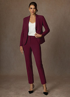 Whitney Burgundy Structured Stretch Full Length Pants Suit