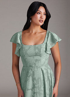 Azazie Bondi Bridesmaid Dresses Agave A-Line Ruched Floral Burnout Dress image5