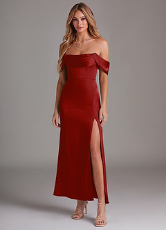 Azazie Saige Robes de demoiselle d'honneur Robe Sirène en Satin extensible Épaule décolletée Grenade image3