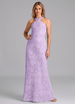 Azazie Doretta Bridesmaid Dresses Lilac Mermaid Pleated Floral Burnout Dress image1