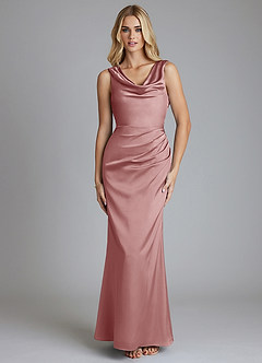 Azazie Tallie Bridesmaid Dresses Dusty Rose Mermaid Pleated Stretch Satin Dress image9
