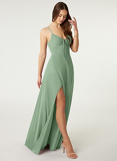 Azazie Minie Bridesmaid Dresses Matcha A-Line Bow Chiffon Dress image1