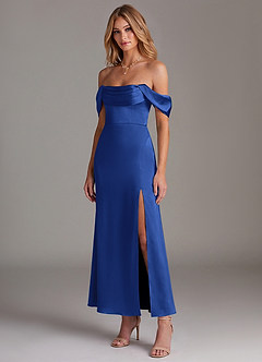 Azazie Saige Abiti da Damigella Abito Sirena in Raso Elasticizzato a Spalla Scoperta Blu Reale image4