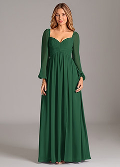 Azazie Alia Bridesmaid Dresses Dark Green A-Line Long Sleeve Chiffon Dress image7