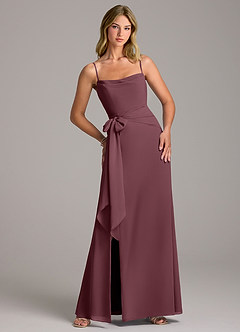 Azazie Tahlia Bridesmaid Dresses Sangria A-Line with Belt Chiffon Dress image1
