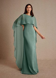 Azazie Milfred Mother of the Bride Dresses Eucalyptus Sheath Boatneck Stretch Satin Dress image3