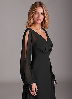 Azazie Matilda Bridesmaid Dresses Black A-Line Long Sleeve Chiffon Dress image7