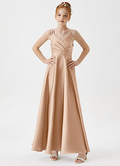 Azazie Avelina Junior A-Linie Plissee Stretch-Satin Kleid Englisches Rosa image3