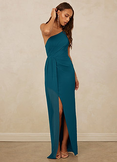 Christian Siriano Bridal for Azazie 1003 Bridesmaid Dresses Ink Blue Sheath One Shoulder Chiffon Dress image3