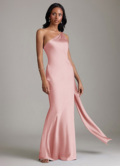 Azazie Galinda Brudtärnklänningar Klä av Sjöjungfru i Stretch Satin Ena axeln Puderrosa image5