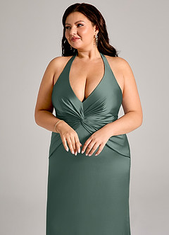 Azazie Valerie Suknie dla druhen Syrena Pofałdowany Satyna elastyczna Do ziemi Sukienka image12